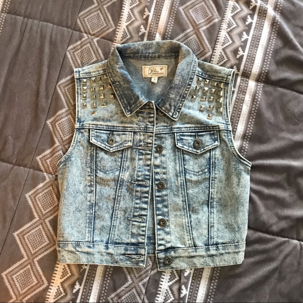 Cropped jean vest jacket